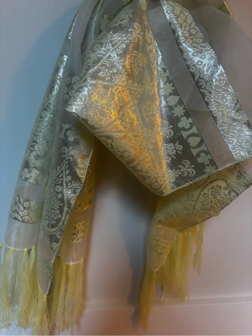 metallic zari brocade shawl featuring traditional intricate paisley (buta)